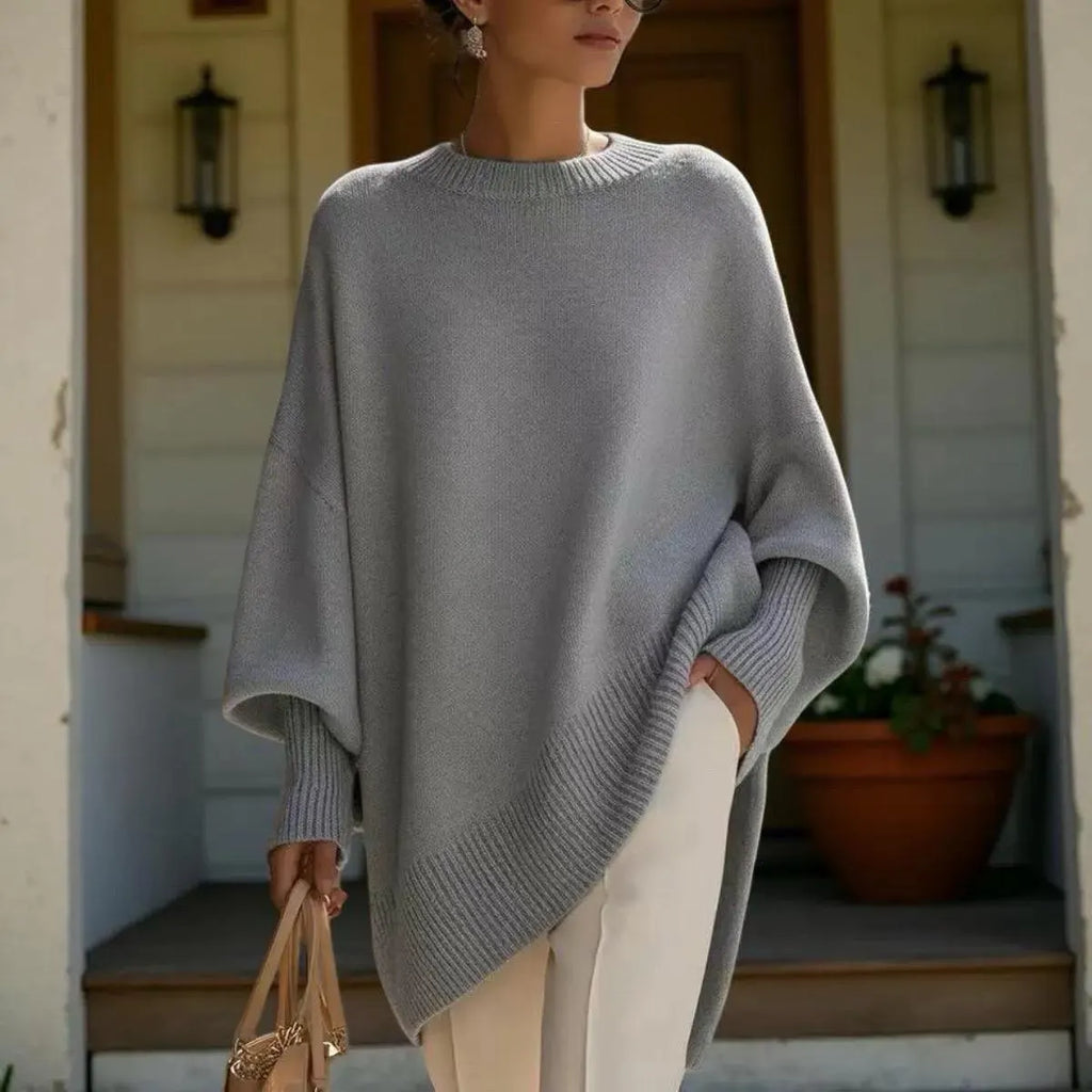 Oversized Batwing Pullover Sweater, Women's Long Knit Tunic Top