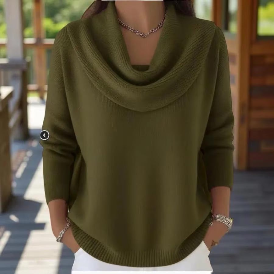 Cowl Neck Knit Sweater, Women's Soft Pullover Top