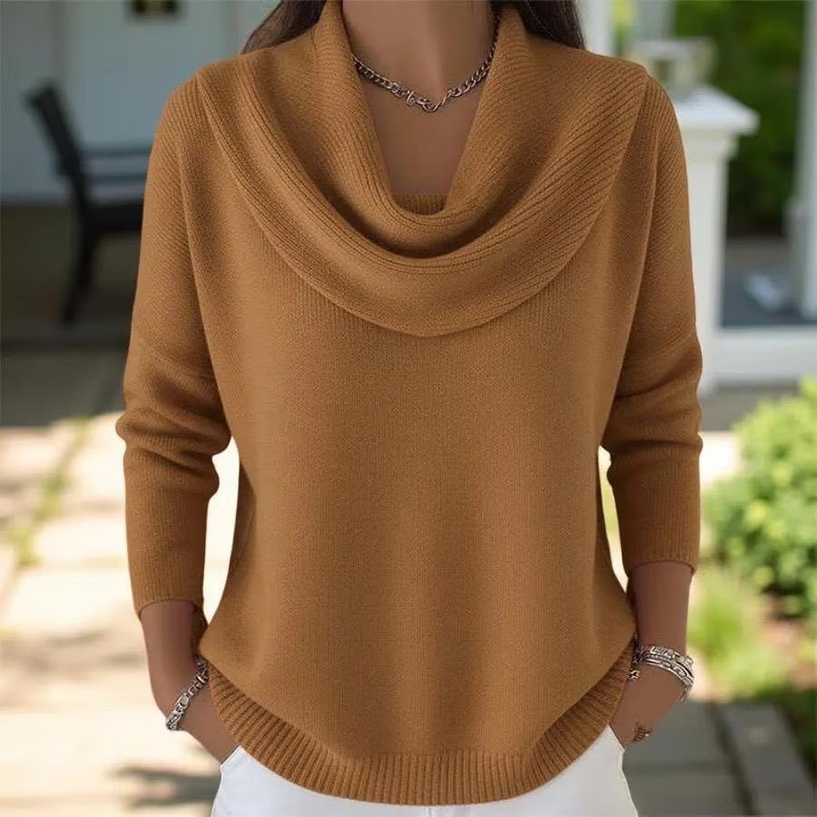 Cowl Neck Knit Sweater, Women's Soft Pullover Top