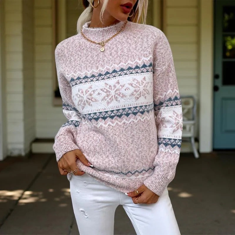 Snowflake Fair Isle Sweater, Women’s Christmas Winter Knit Pullover