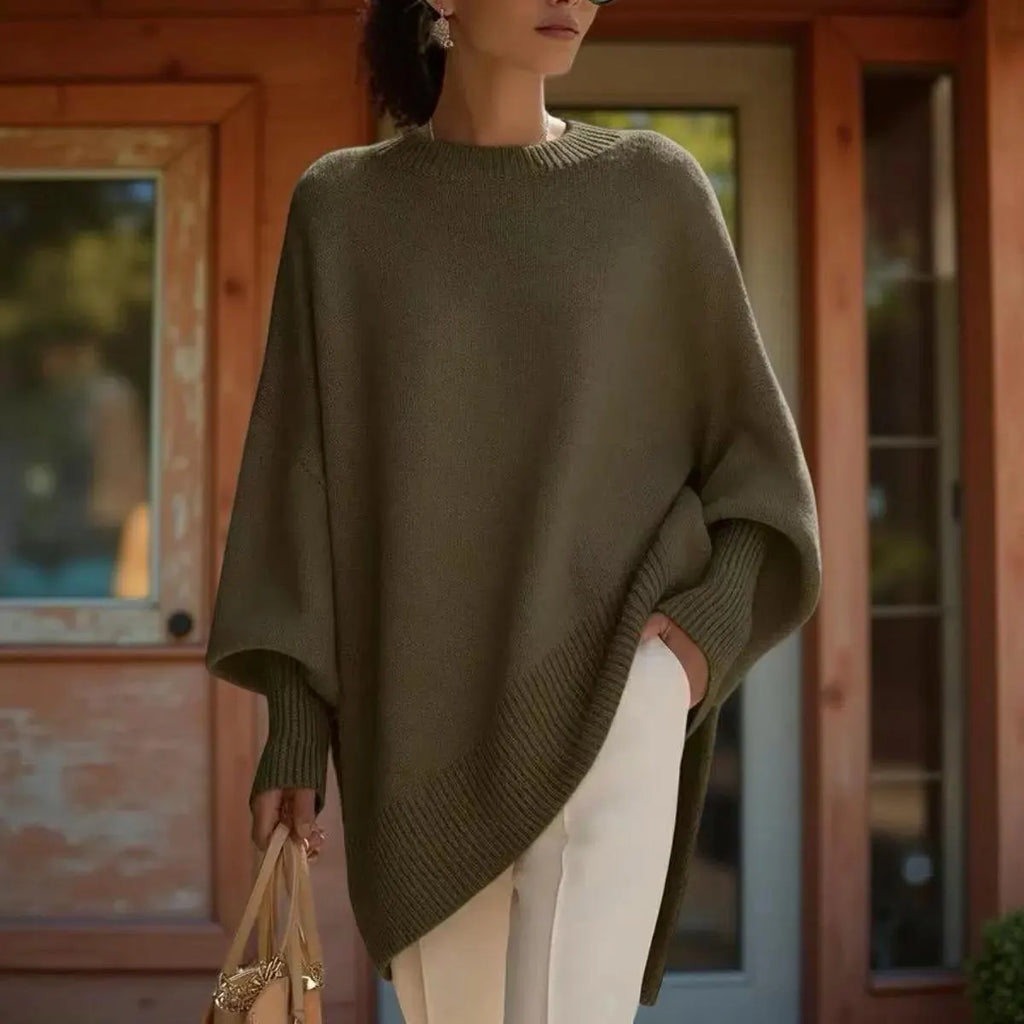 Oversized Batwing Pullover Sweater, Women's Long Knit Tunic Top