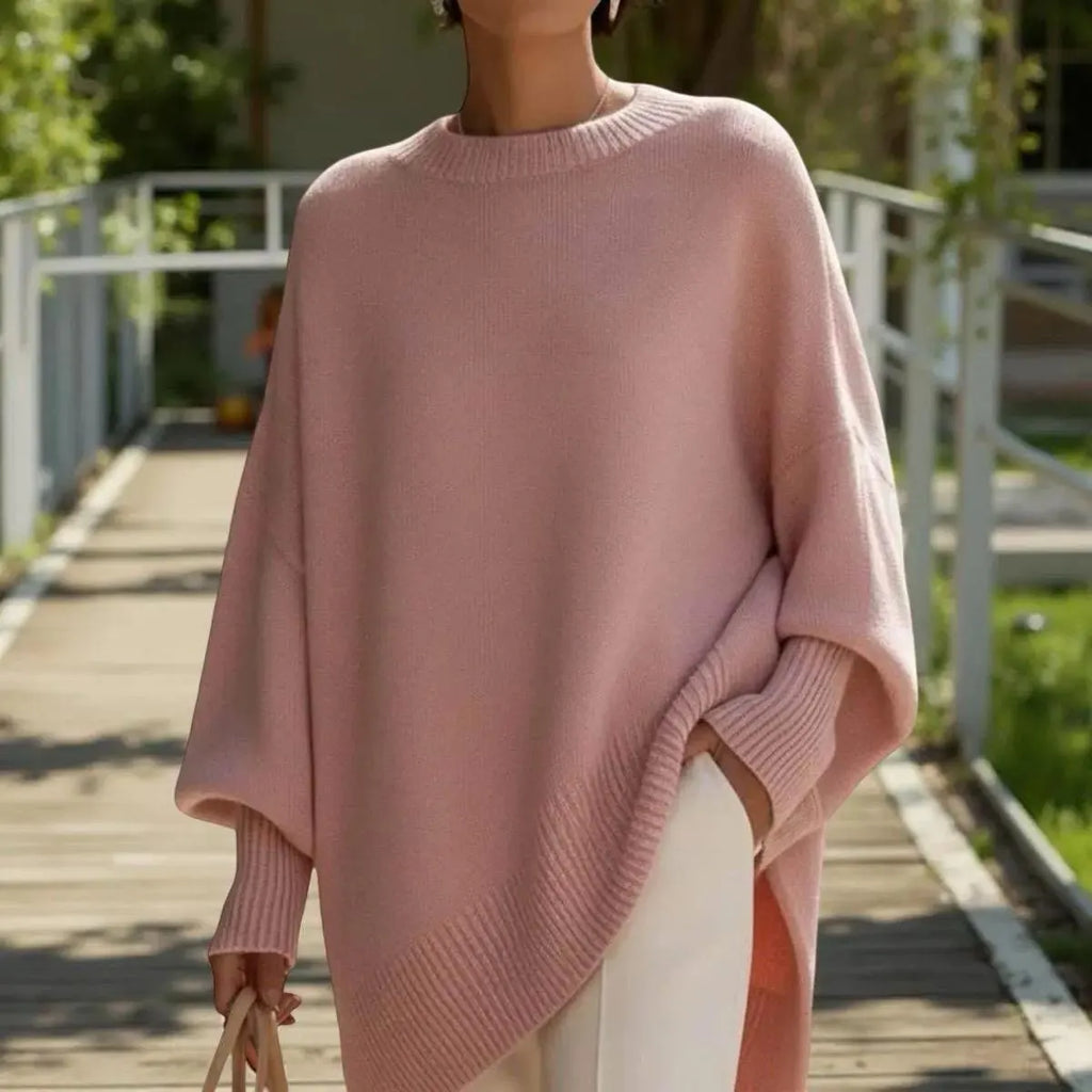 Oversized Batwing Pullover Sweater, Women's Long Knit Tunic Top