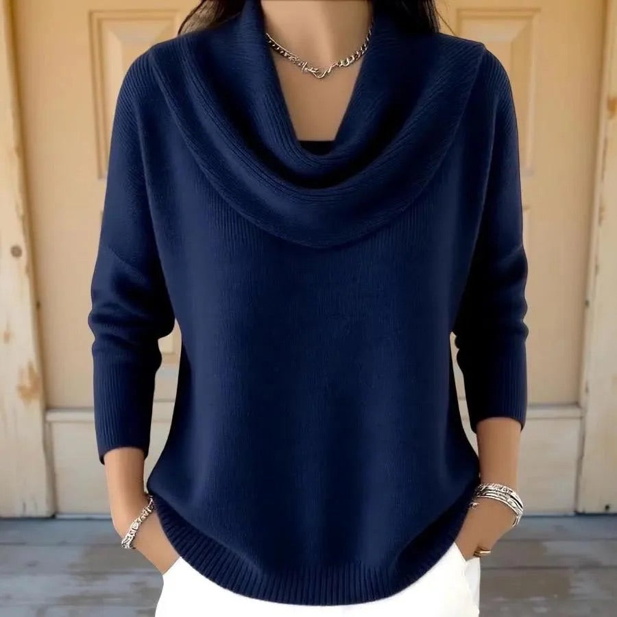 Cowl Neck Knit Sweater, Women's Soft Pullover Top