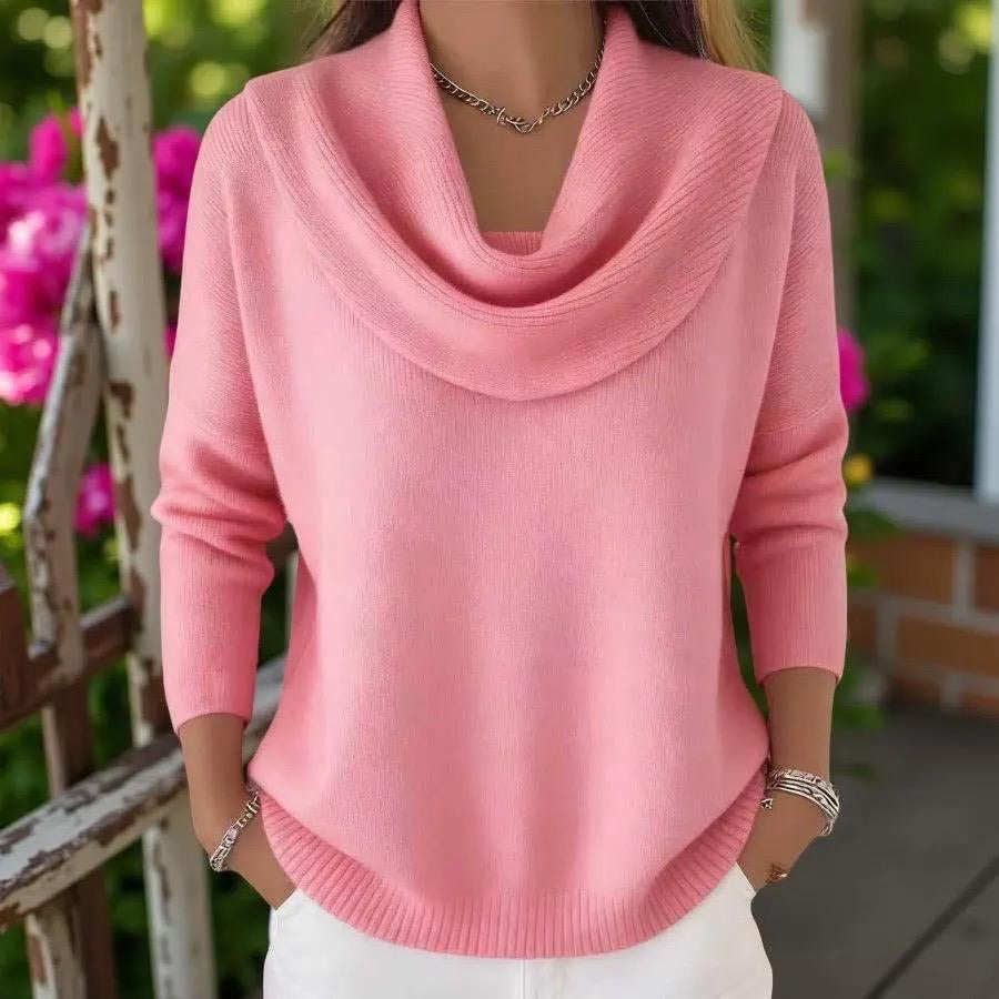 Cowl Neck Knit Sweater, Women's Soft Pullover Top