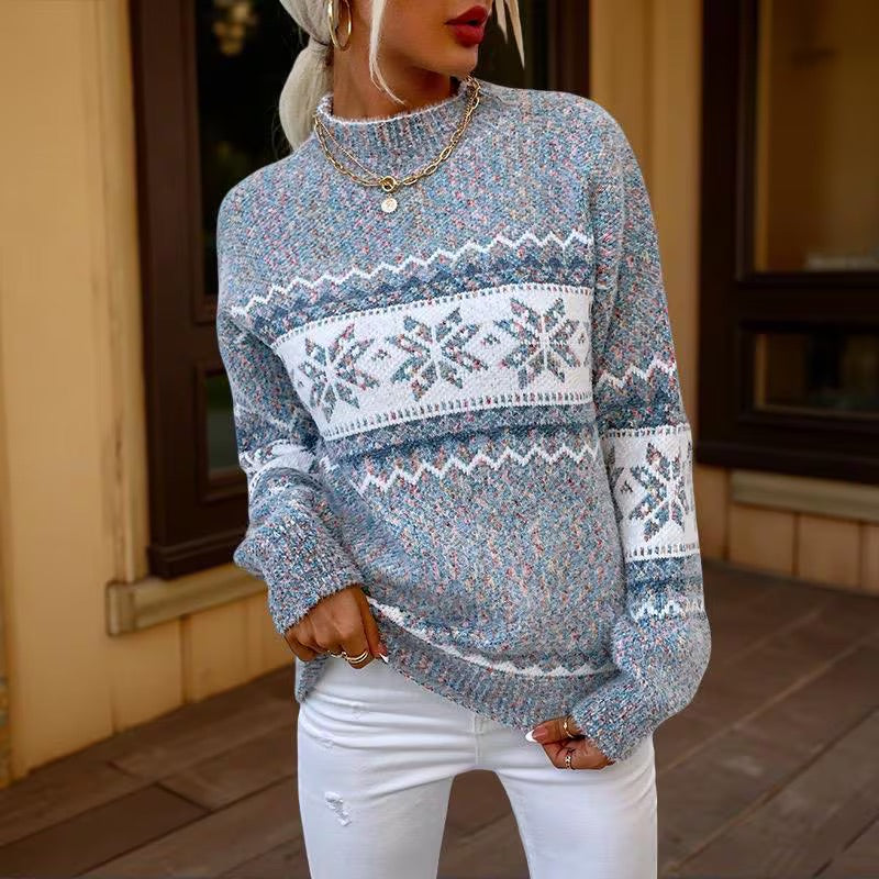 Snowflake Fair Isle Sweater, Women’s Christmas Winter Knit Pullover